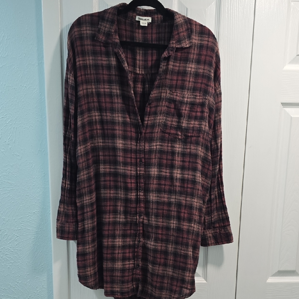 Billabong Red and Black Collared Shirt